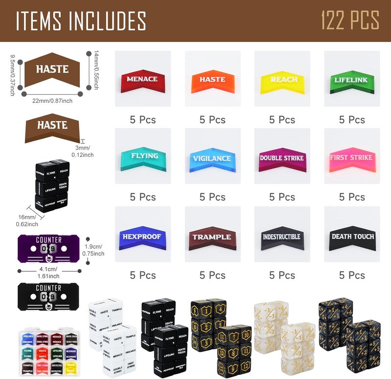 FIGURESLAB Store 122PCS MTG Keyword Tokens & Dice & Life Counter Set for MTG Accessories, Health Tracker Life Counter Bulk Ability MTG Dice Set, Compatible with TCG CCG Magic Card Gaming Accessories - Image 2